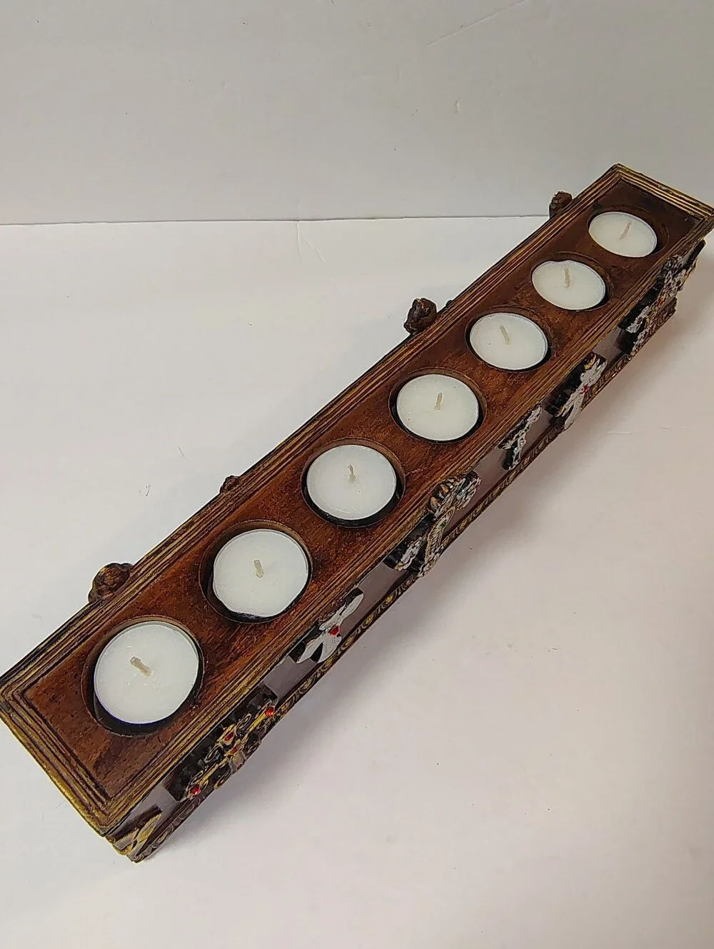 7 Cavity TeaLight Faux Wood Crosses Candle Holder Religious Centerpiece 17